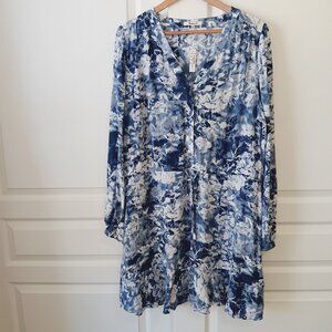 Madewell Women's Blue Azure Rose Floral Crepe Tie-Waist Mini Shirtdress Size 16
